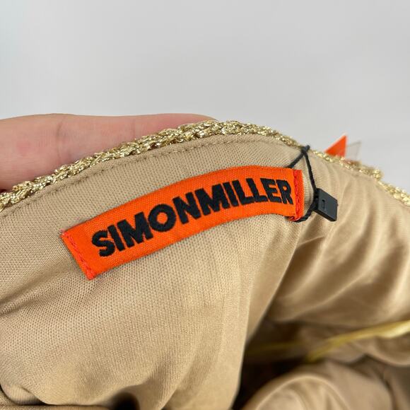 SIMON MILLER | NWT Beep Beep Mini Dress in Star Gold Lurex Crochet S - Picture 6 of 13